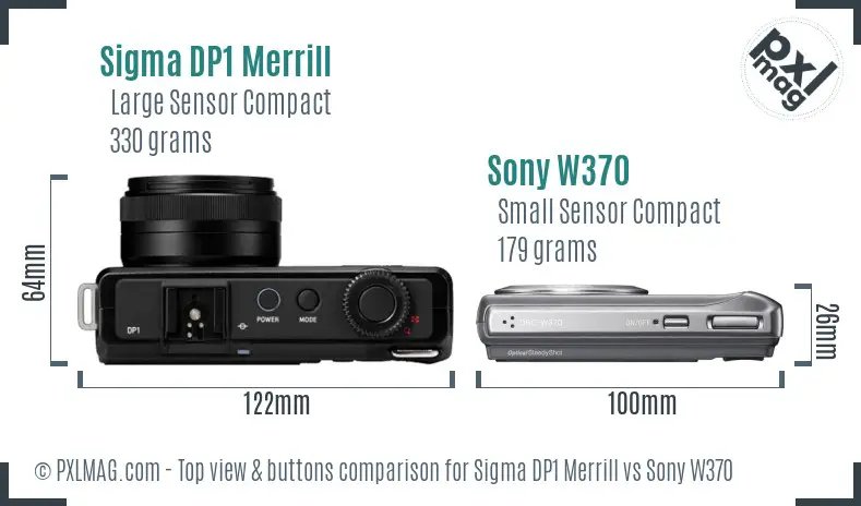 Sigma DP1 Merrill vs Sony W370 top view buttons comparison
