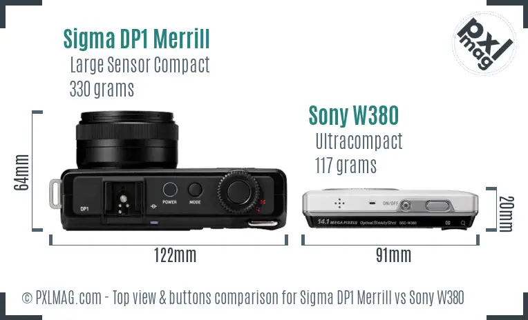 Sigma DP1 Merrill vs Sony W380 top view buttons comparison Sigma DP1 Merrill vs Sony W380 top view buttons comparison