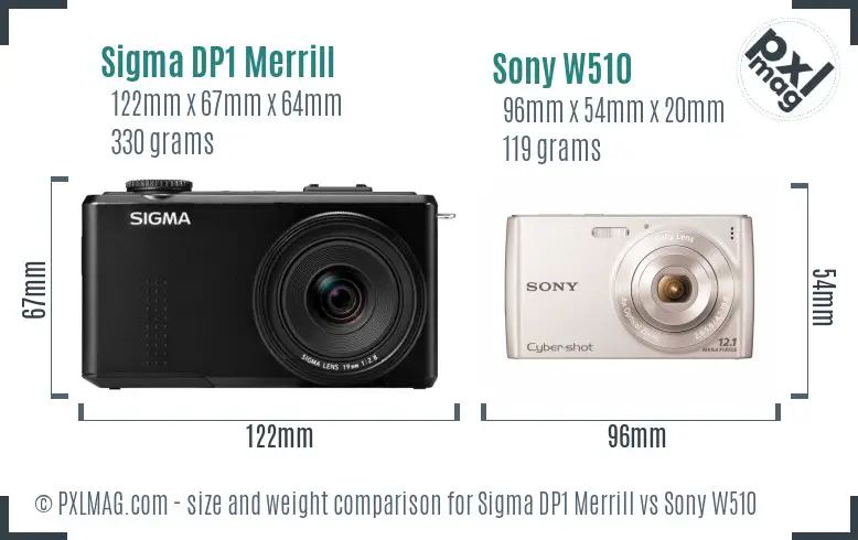 Sigma DP1 Merrill vs Sony W510 size comparison