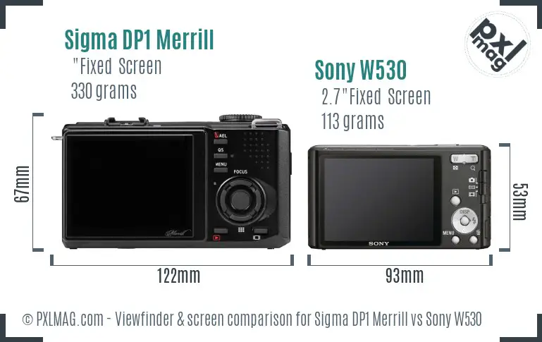 Sigma DP1 Merrill vs Sony W530 Screen and Viewfinder comparison