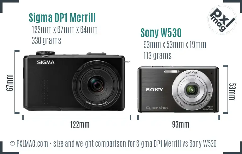 Sigma DP1 Merrill vs Sony W530 size comparison