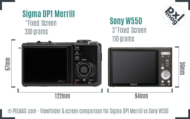 Sigma DP1 Merrill vs Sony W550 Screen and Viewfinder comparison