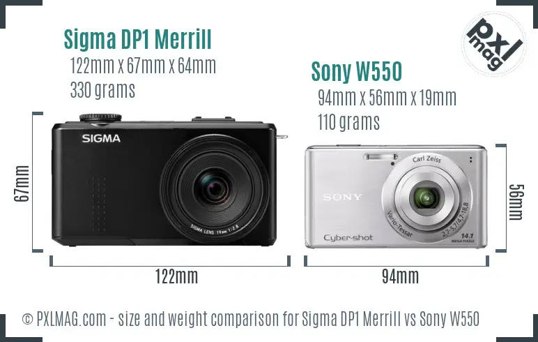 Sigma DP1 Merrill vs Sony W550 size comparison