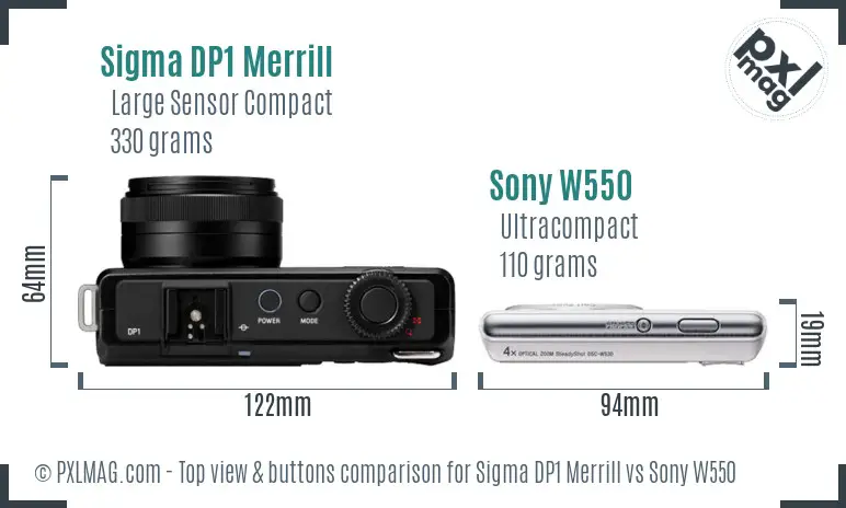 Sigma DP1 Merrill vs Sony W550 top view buttons comparison