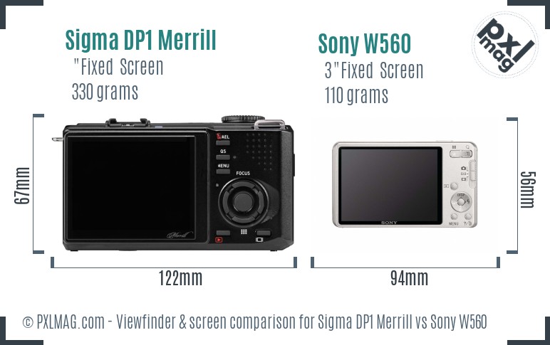 Sigma DP1 Merrill vs Sony W560 Screen and Viewfinder comparison