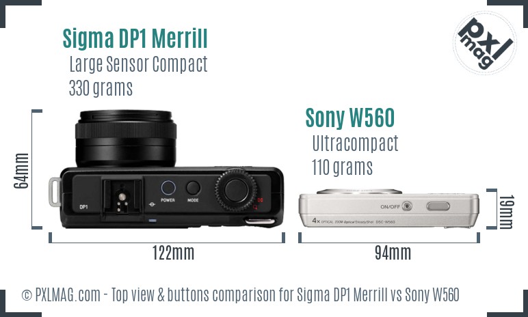 Sigma DP1 Merrill vs Sony W560 top view buttons comparison