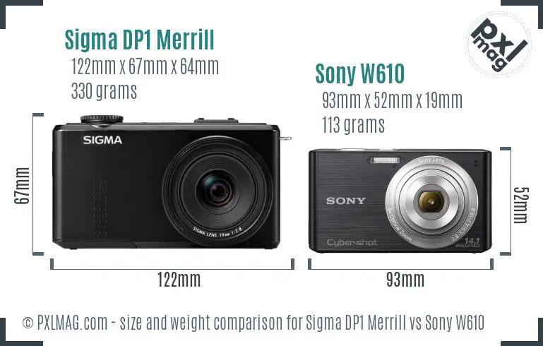 Sigma DP1 Merrill vs Sony W610 size comparison