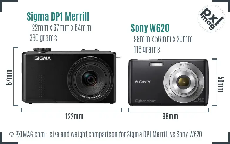 Sigma DP1 Merrill vs Sony W620 size comparison