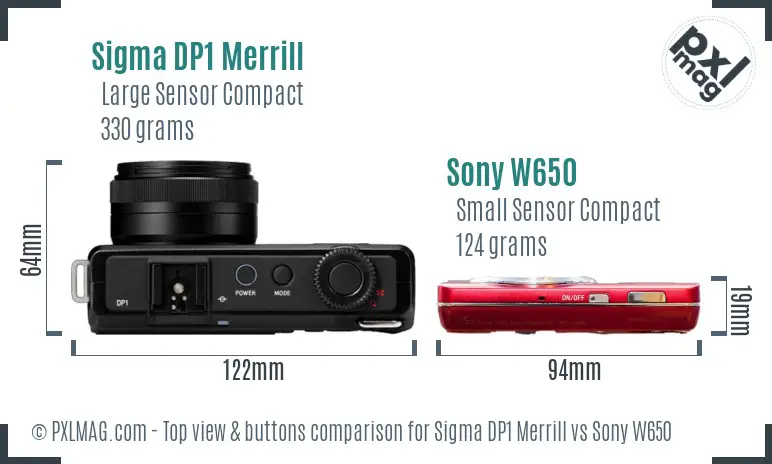 Sigma DP1 Merrill vs Sony W650 top view buttons comparison