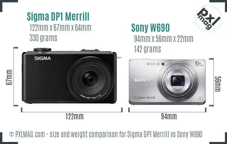 Sigma DP1 Merrill vs Sony W690 size comparison