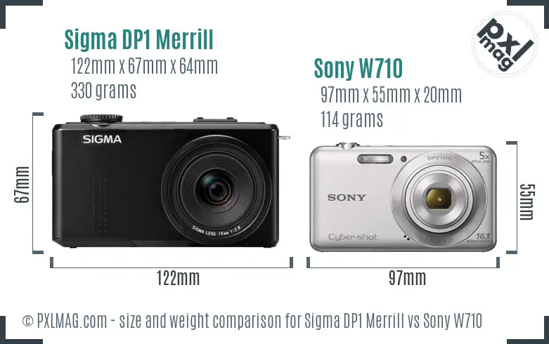 Sigma DP1 Merrill vs Sony W710 size comparison