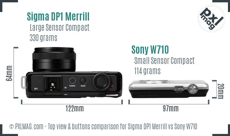 Sigma DP1 Merrill vs Sony W710 top view buttons comparison