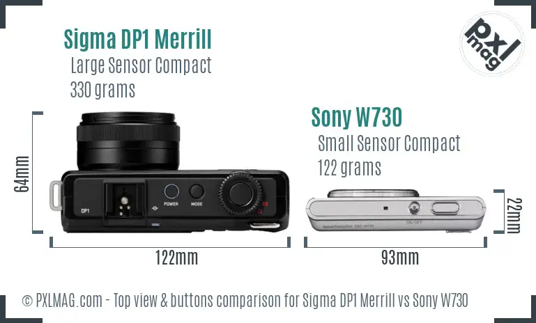 Sigma DP1 Merrill vs Sony W730 top view buttons comparison