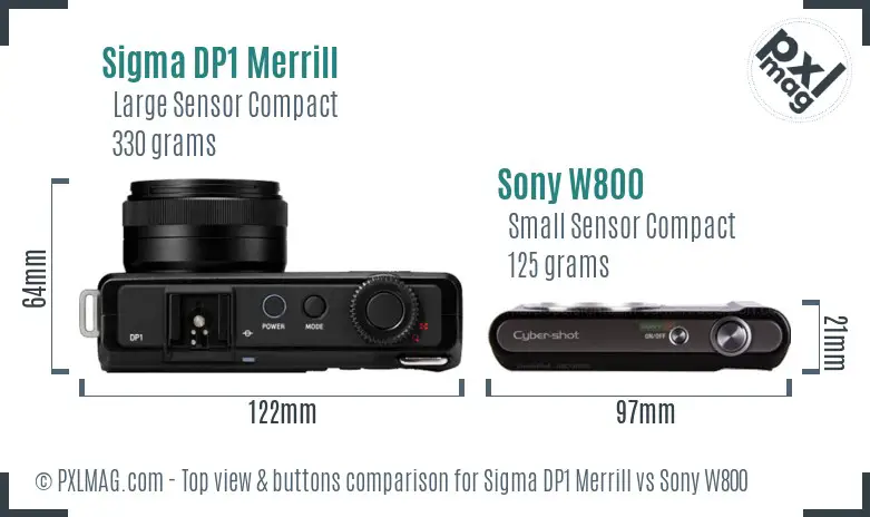 Sigma DP1 Merrill vs Sony W800 top view buttons comparison