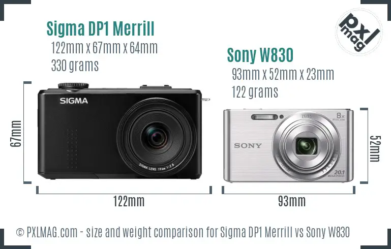 Sigma DP1 Merrill vs Sony W830 size comparison