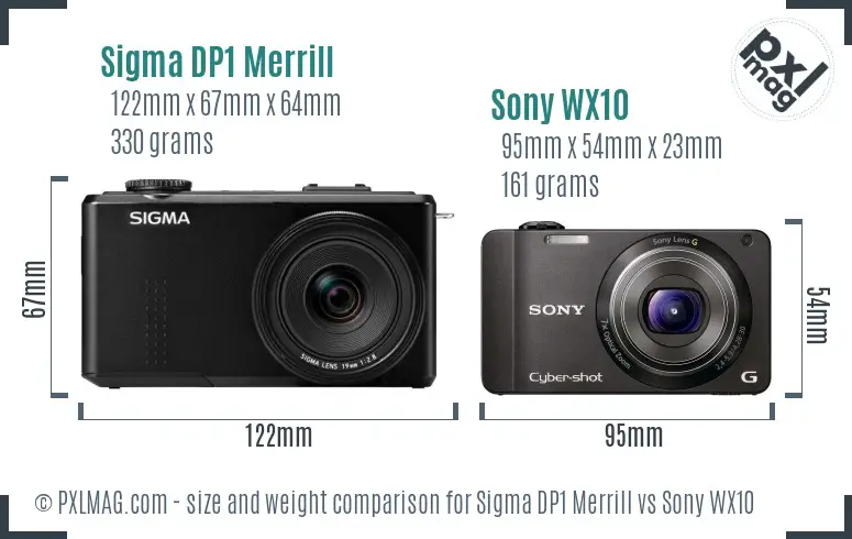 Sigma DP1 Merrill vs Sony WX10 size comparison