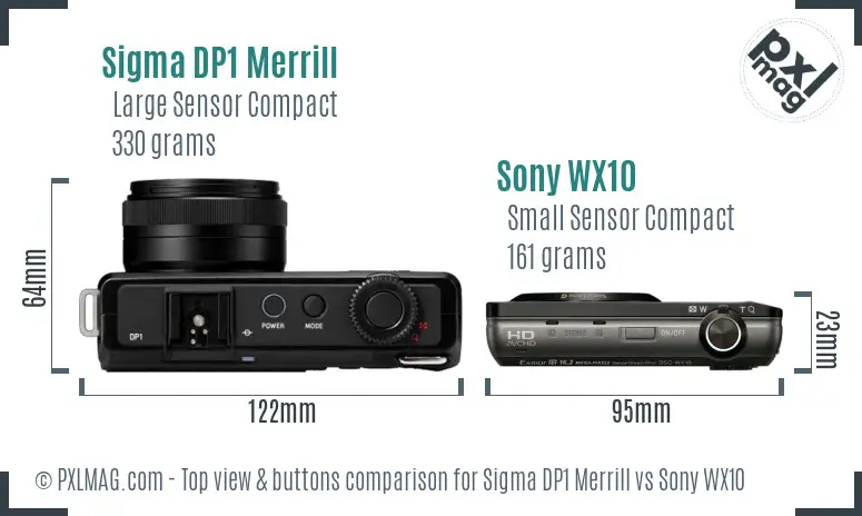 Sigma DP1 Merrill vs Sony WX10 top view buttons comparison