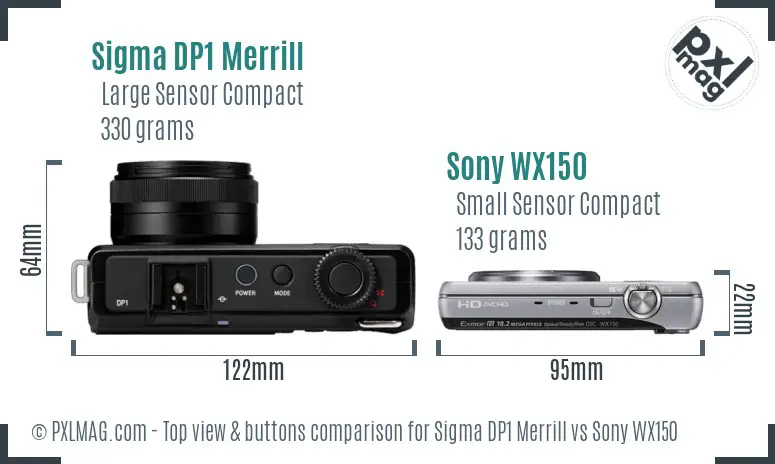 Sigma DP1 Merrill vs Sony WX150 top view buttons comparison Sigma DP1 Merrill vs Sony WX150 top view buttons comparison