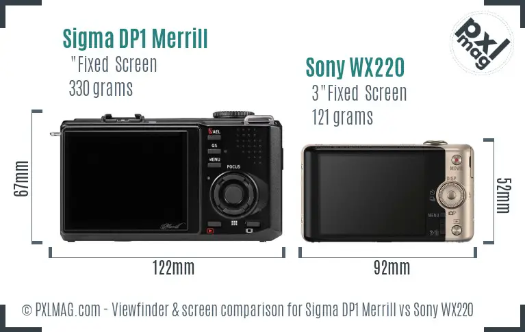 Sigma DP1 Merrill vs Sony WX220 Screen and Viewfinder comparison