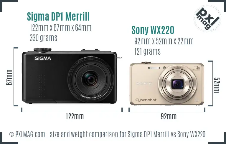 Sigma DP1 Merrill vs Sony WX220 size comparison