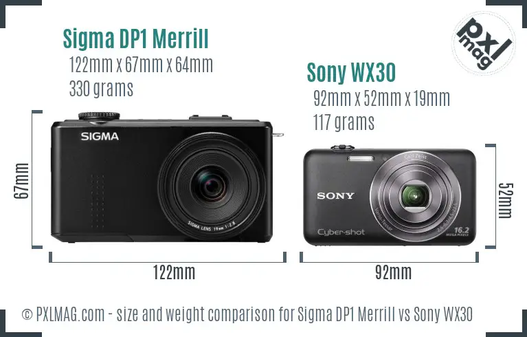 Sigma DP1 Merrill vs Sony WX30 size comparison