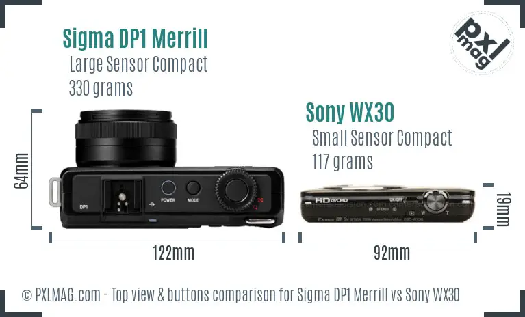 Sigma DP1 Merrill vs Sony WX30 top view buttons comparison