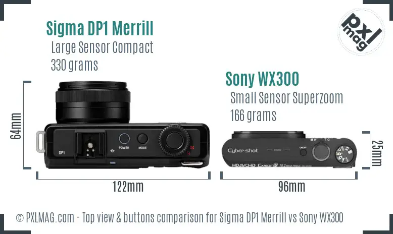 Sigma DP1 Merrill vs Sony WX300 top view buttons comparison