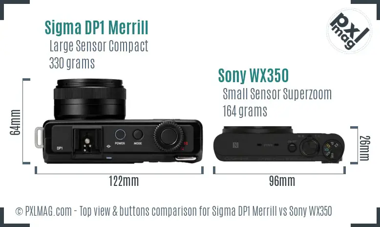 Sigma DP1 Merrill vs Sony WX350 top view buttons comparison