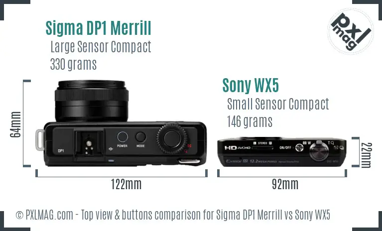 Sigma DP1 Merrill vs Sony WX5 top view buttons comparison