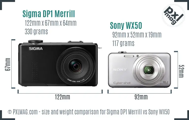 Sigma DP1 Merrill vs Sony WX50 size comparison