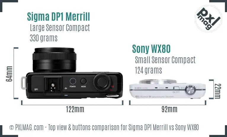 Sigma DP1 Merrill vs Sony WX80 top view buttons comparison