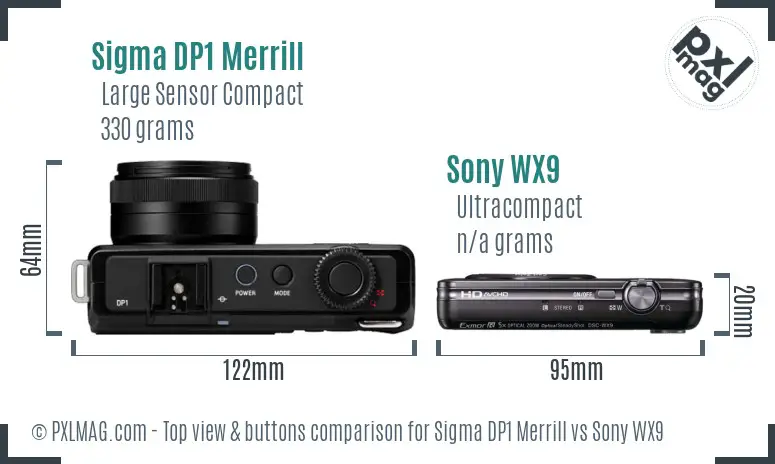 Sigma DP1 Merrill vs Sony WX9 top view buttons comparison