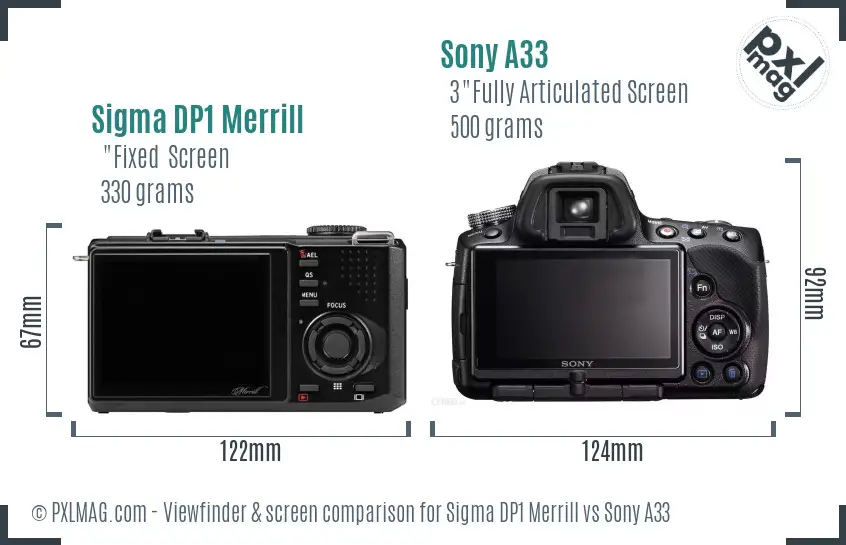 Sigma DP1 Merrill vs Sony A33 Screen and Viewfinder comparison