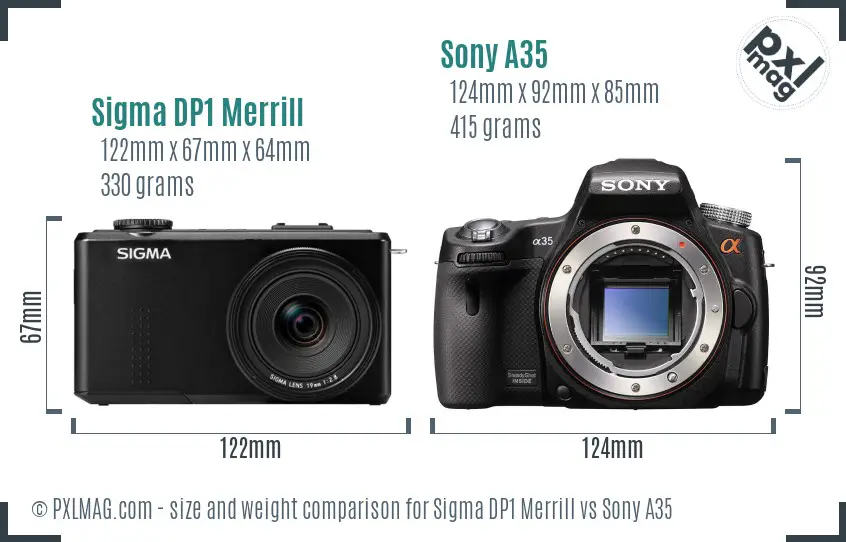 Sigma DP1 Merrill vs Sony A35 size comparison