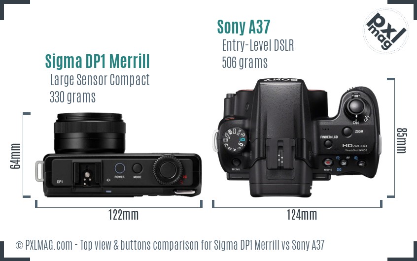 Sigma DP1 Merrill vs Sony A37 top view buttons comparison