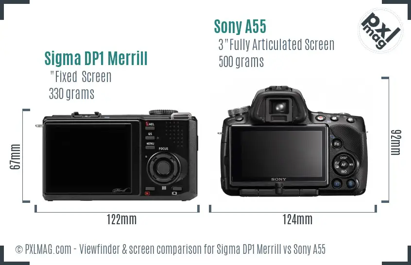 Sigma DP1 Merrill vs Sony A55 Screen and Viewfinder comparison