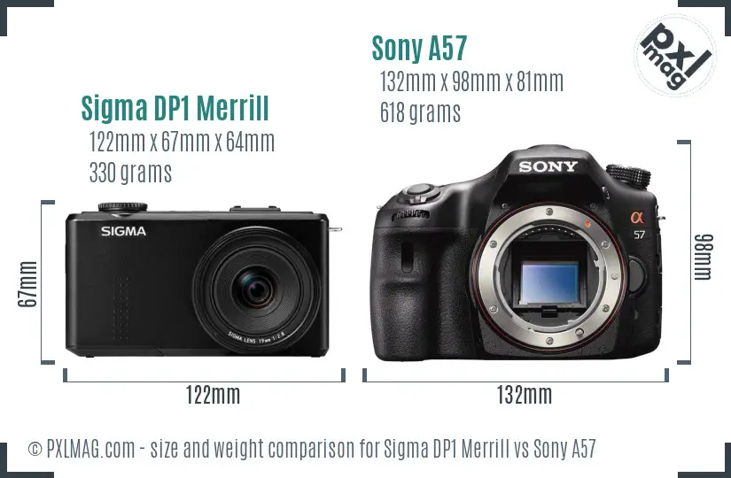Sigma DP1 Merrill vs Sony A57 size comparison