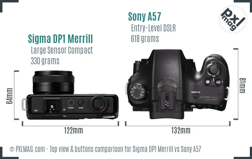 Sigma DP1 Merrill vs Sony A57 top view buttons comparison