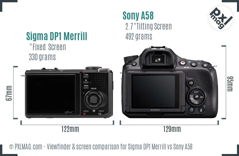 Sigma DP1 Merrill vs Sony A58 Screen and Viewfinder comparison