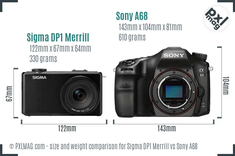 Sigma DP1 Merrill vs Sony A68 size comparison