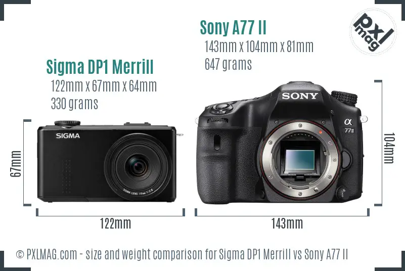 Sigma DP1 Merrill vs Sony A77 II size comparison Sigma DP1 Merrill vs Sony A77 II size comparison