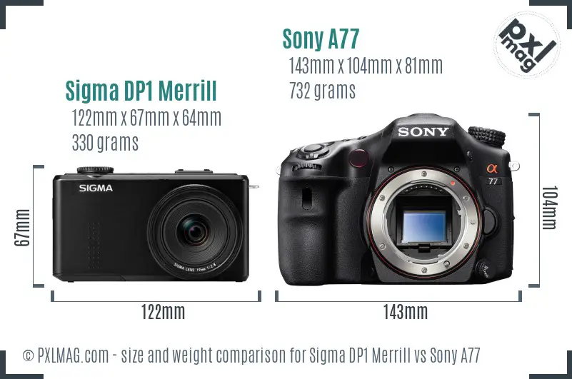 Sigma DP1 Merrill vs Sony A77 size comparison Sigma DP1 Merrill vs Sony A77 size comparison
