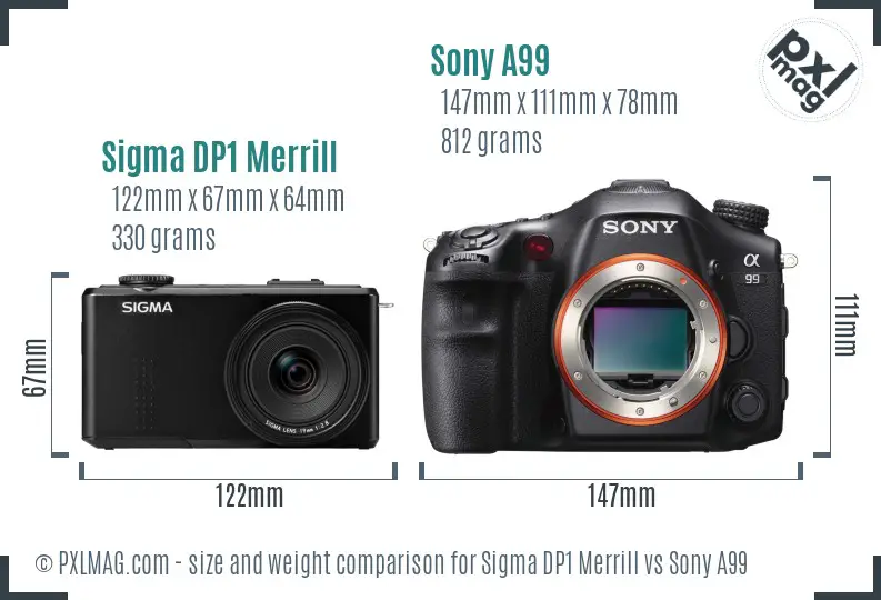 Sigma DP1 Merrill vs Sony A99 size comparison