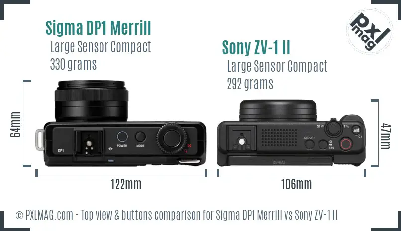 Sigma DP1 Merrill vs Sony ZV-1 II top view buttons comparison