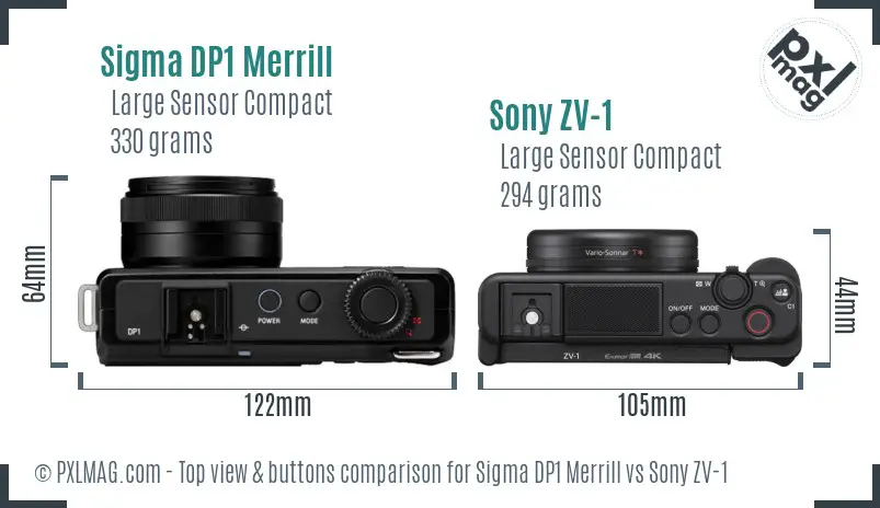 Sigma DP1 Merrill vs Sony ZV-1 top view buttons comparison
