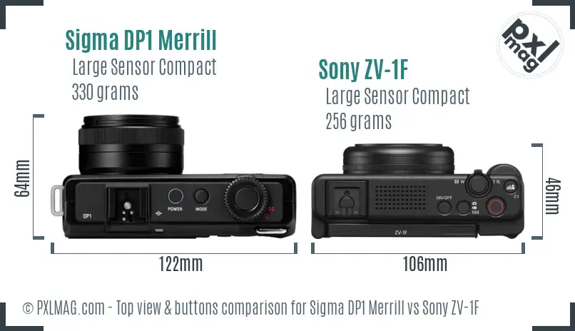 Sigma DP1 Merrill vs Sony ZV-1F top view buttons comparison