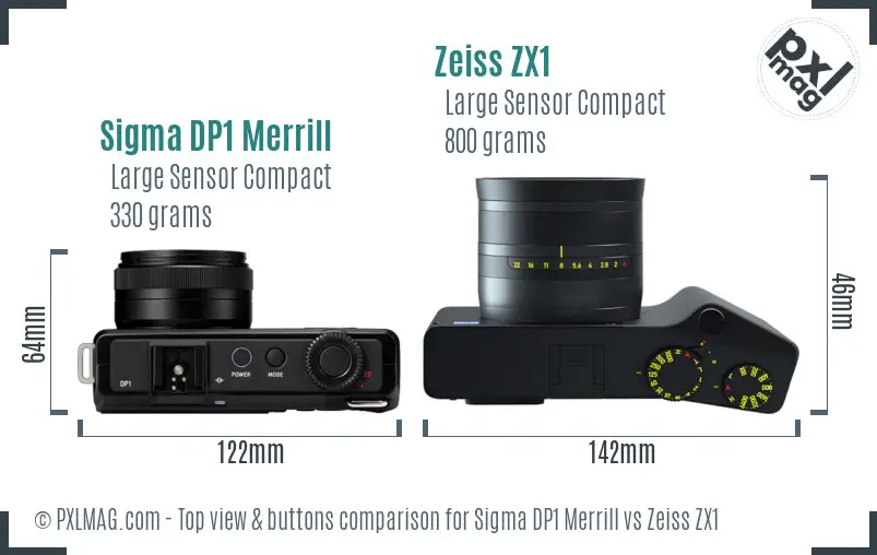 Sigma DP1 Merrill vs Zeiss ZX1 top view buttons comparison