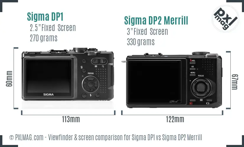 Sigma DP1 vs Sigma DP2 Merrill Screen and Viewfinder comparison