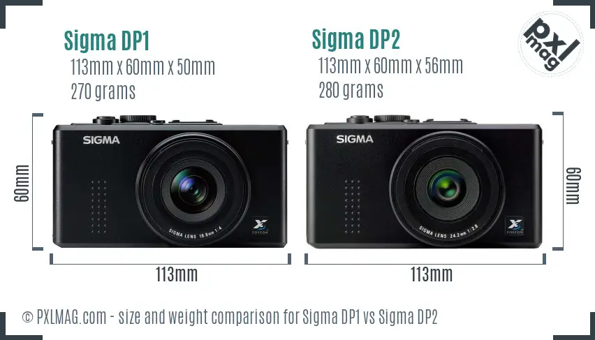 Sigma DP1 vs Sigma DP2 size comparison