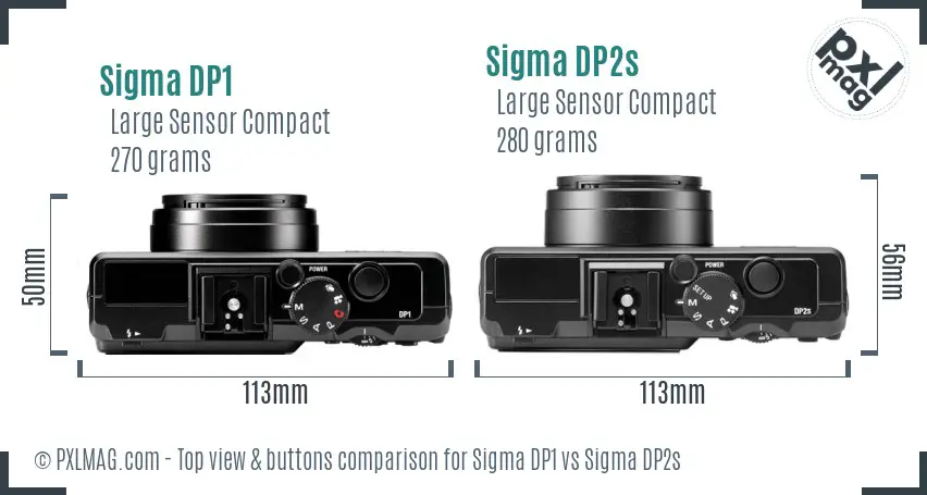 Sigma DP1 vs Sigma DP2s top view buttons comparison